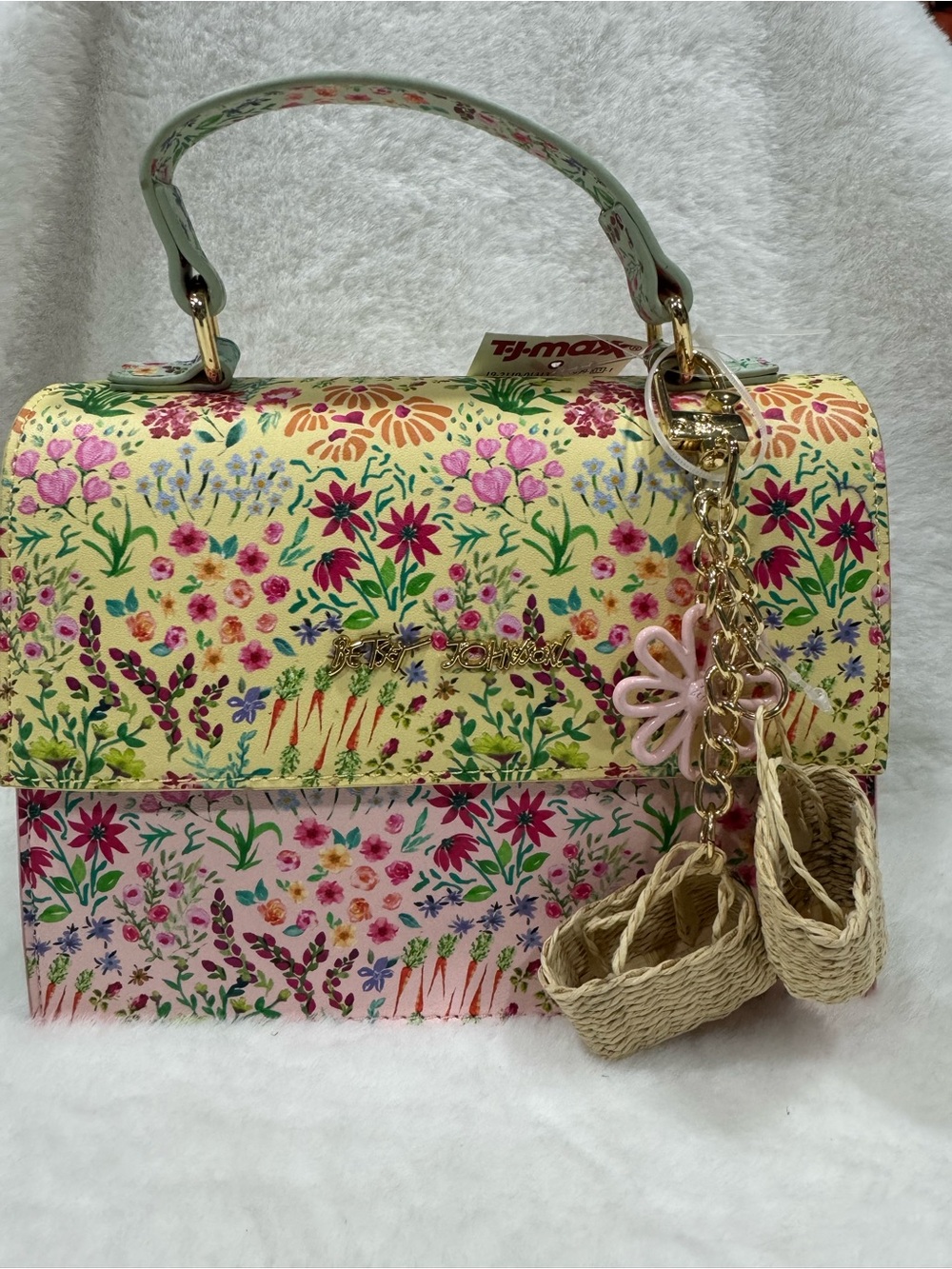 NWT Betsey Johnson Floral Print Handbag with Charm